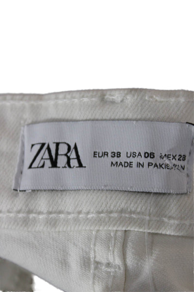 Zara Women White High Waist Straight Jeans Cotton Size 6