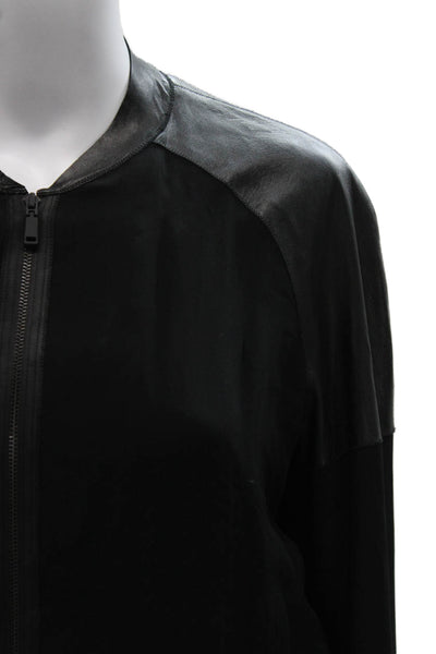 Elie Tahari Womens Bomber Jacket Silk Black Zip Long Sleeve Size XS