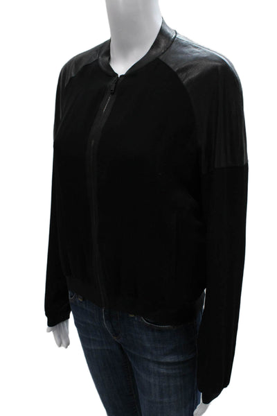 Elie Tahari Womens Bomber Jacket Silk Black Zip Long Sleeve Size XS