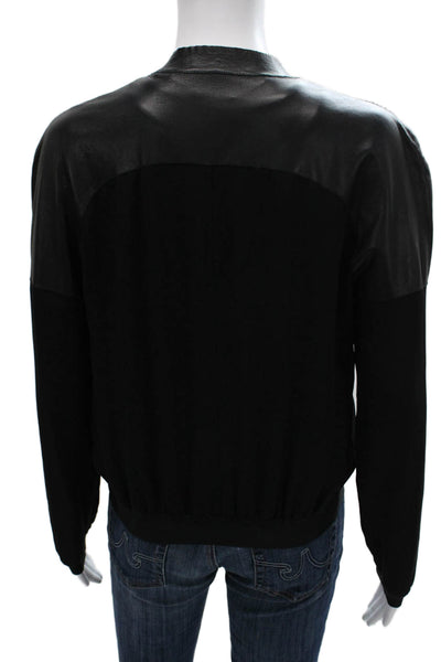 Elie Tahari Womens Bomber Jacket Silk Black Zip Long Sleeve Size XS