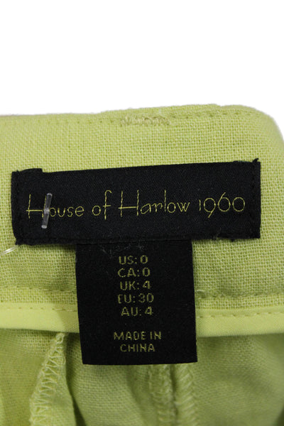 House of Harlow 1960 Women Dress Pants Green Linen Zip Size 0