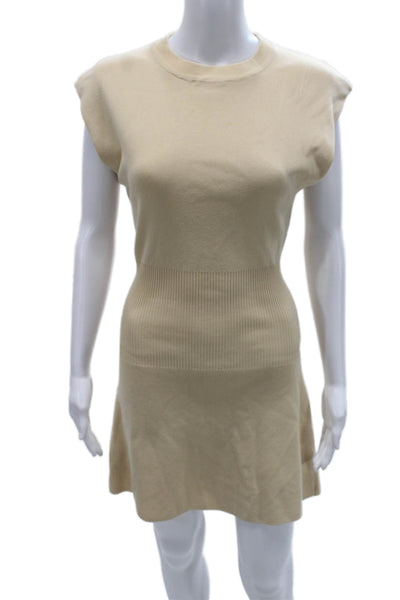 Zara Womens Sweater Dress Beige Sleeveless Crew Neck Viscose Size S