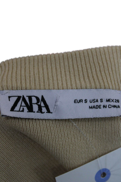 Zara Womens Sweater Dress Beige Sleeveless Crew Neck Viscose Size S