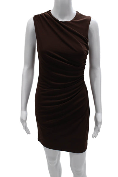 Zara Womens Bodycon Dress Brown Sleeveless Round Neck Zip Size S