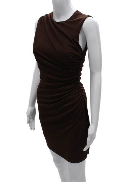 Zara Womens Bodycon Dress Brown Sleeveless Round Neck Zip Size S