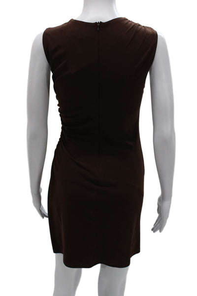 Zara Womens Bodycon Dress Brown Sleeveless Round Neck Zip Size S