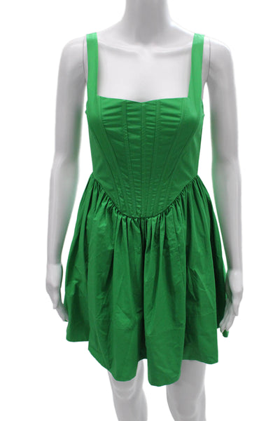 Olivaceous Women Fit & Flare Dress Green Square Neck Cotton Sleeveless Size S