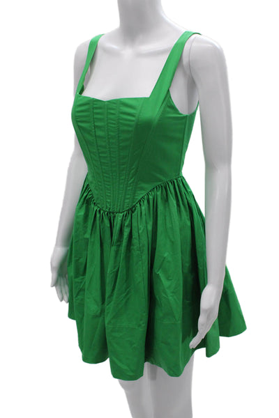 Olivaceous Women Fit & Flare Dress Green Square Neck Cotton Sleeveless Size S