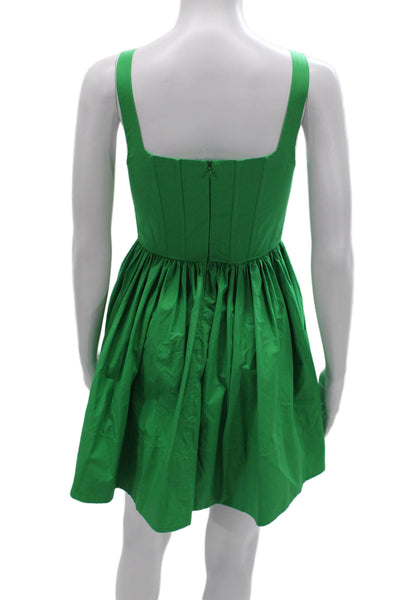 Olivaceous Women Fit & Flare Dress Green Square Neck Cotton Sleeveless Size S