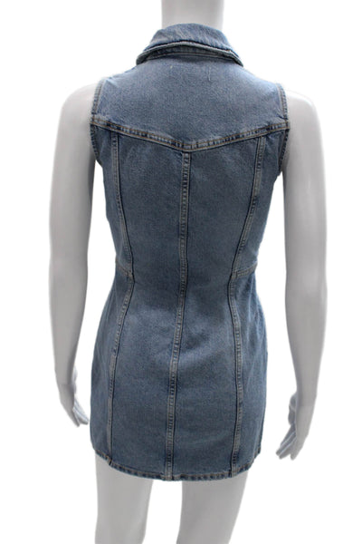 Zara Womens Shirt Dress Blue Collared Sleeveless Zip Cotton Short Size XS