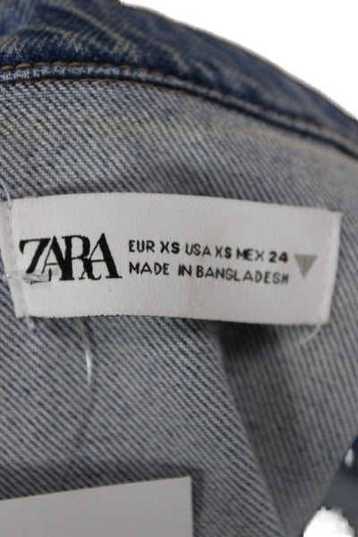 Zara Womens Shirt Dress Blue Collared Sleeveless Zip Cotton Short Size XS