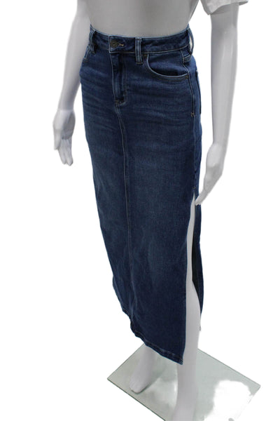 Hidden Women Straight Pencil Skirt Blue Cotton Blend Long Size XS