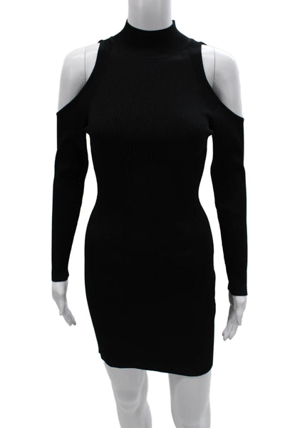 ASTR Women Bodycon Black Viscose Mock Neck Long Sleeve Short Dress Size S
