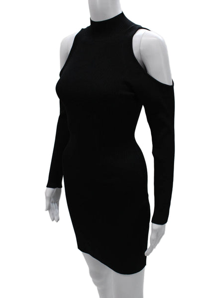 ASTR Women Bodycon Black Viscose Mock Neck Long Sleeve Short Dress Size S