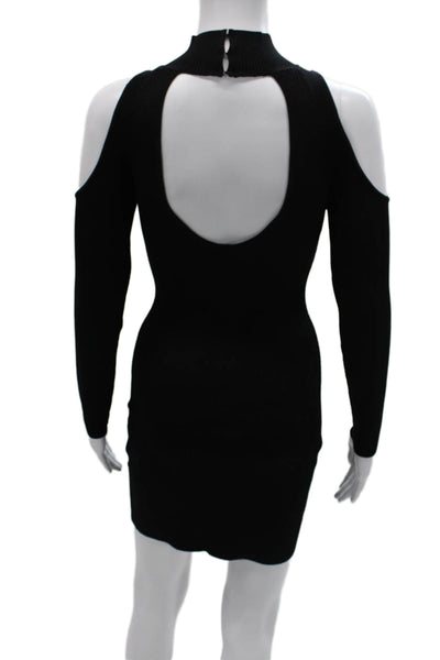 ASTR Women Bodycon Black Viscose Mock Neck Long Sleeve Short Dress Size S