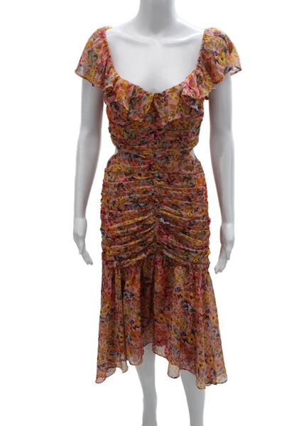 ASTR Womens Pink Sweetheart Bodycon Midi Dress Short Sleeve Polyester Size S