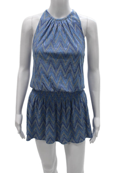 Ramy Brook Womens Romper Blue Halter Chevron Short Sleeveless Size XS