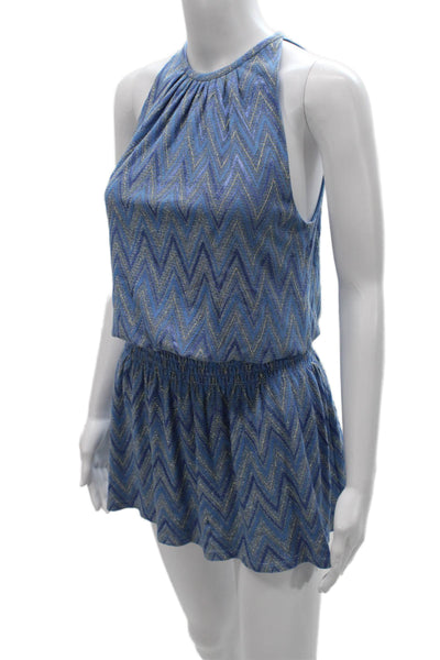 Ramy Brook Womens Romper Blue Halter Chevron Short Sleeveless Size XS