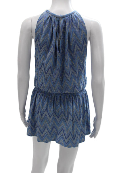 Ramy Brook Womens Romper Blue Halter Chevron Short Sleeveless Size XS