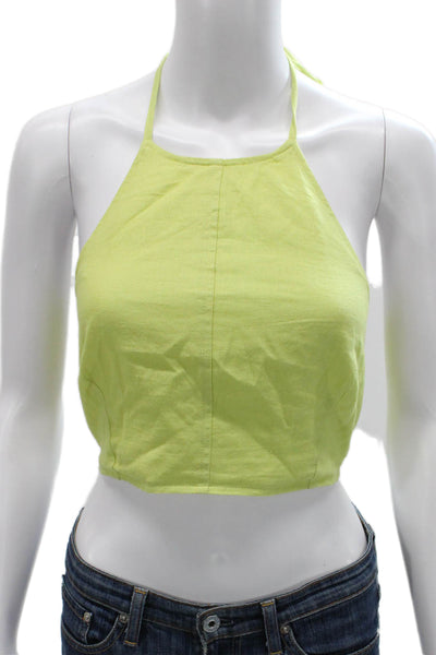 House of Harlow 1960 Women Cropped Linen Halter Tank Green Sleeveless Size 0