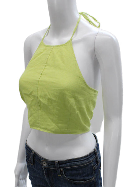 House of Harlow 1960 Women Cropped Linen Halter Tank Green Sleeveless Size 0