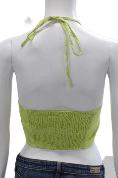 House of Harlow 1960 Women Cropped Linen Halter Tank Green Sleeveless Size 0