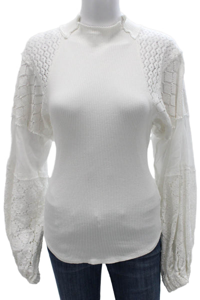 Free People Womens Basic Mock Neck Cotton Long Sleeve Blouse Size S