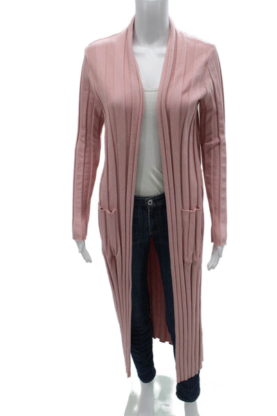 Stateside Women Pink Striped V-Neck Cotton Long Sleeve Cardigan Size S