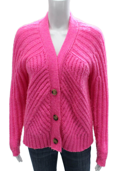Aqua Women Pink Geometric V-Neck Long Sleeve Cardigan Polyester Size XS