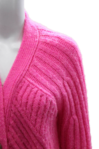 Aqua Women Pink Geometric V-Neck Long Sleeve Cardigan Polyester Size XS