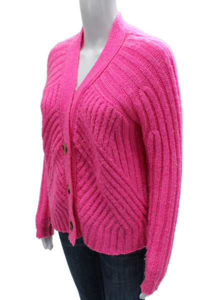 Aqua Women Pink Geometric V-Neck Long Sleeve Cardigan Polyester Size XS