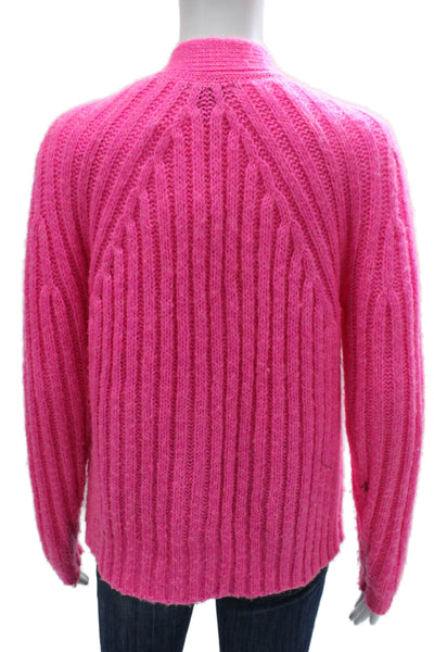 Aqua Women Pink Geometric V-Neck Long Sleeve Cardigan Polyester Size XS