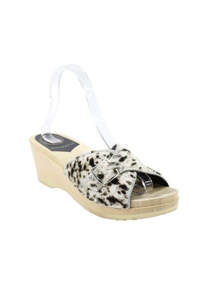 No 6 Womens Animal Print Slide On Clog Sandals White Brown Size 39 9
