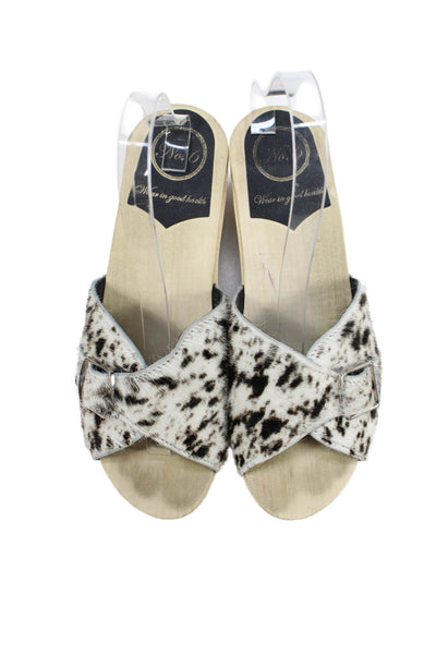 No 6 Womens Animal Print Slide On Clog Sandals White Brown Size 39 9