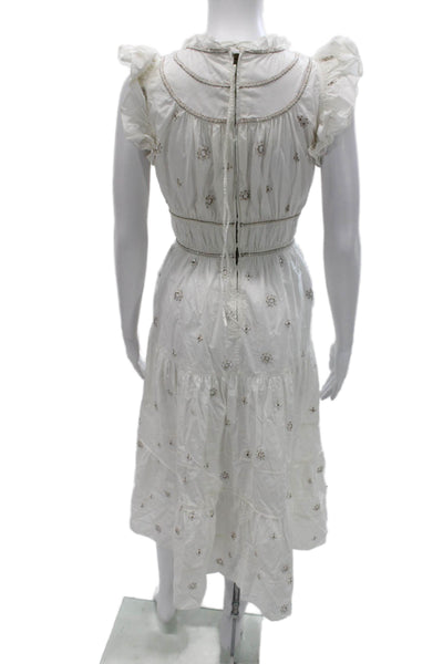 Ulla Johnson Womens White Floral Sundress Cotton Short Sleeve Round Neck Size 0