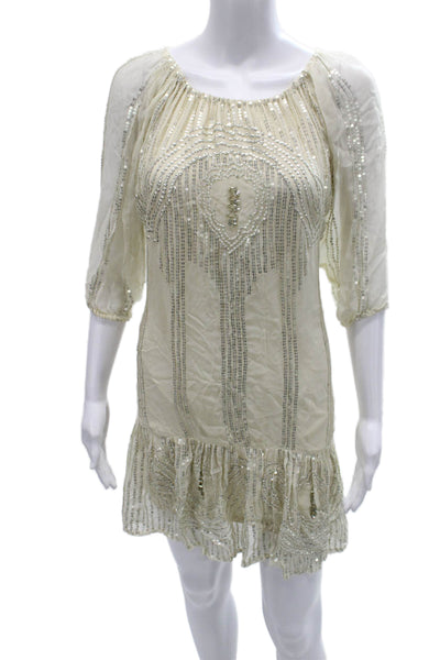 Carolina K Womens Shift Dress Ivory Boatneck 3/4 Sleeve Knee Size S