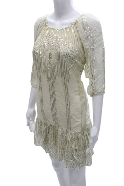 Carolina K Womens Shift Dress Ivory Boatneck 3/4 Sleeve Knee Size S
