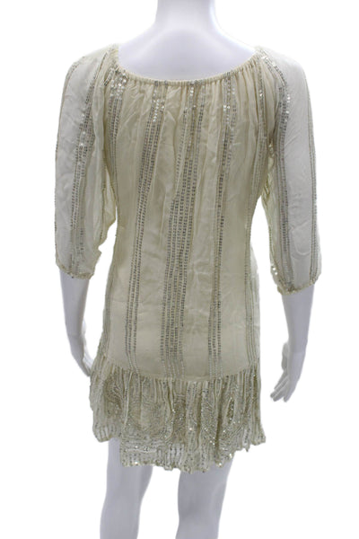 Carolina K Womens Shift Dress Ivory Boatneck 3/4 Sleeve Knee Size S