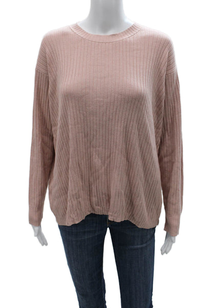 Eileen Fisher Women Organic Cotton Striped Crew Neck Pullover Pink Size XS