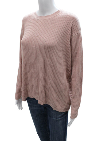 Eileen Fisher Women Organic Cotton Striped Crew Neck Pullover Pink Size XS