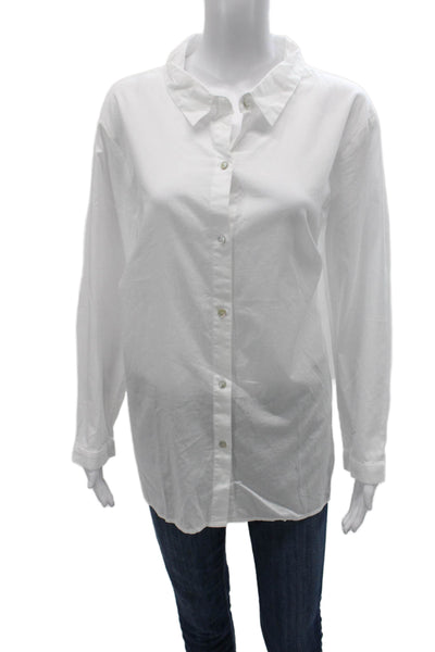 Eileen Fisher Womens Tunic Collared Long Sleeve Organic Cotton White Size XL