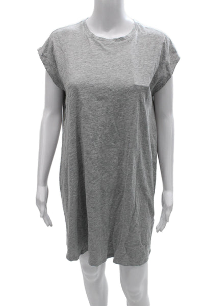 Eileen Fisher Women Gray T-Shirt Dress Short Sleeve Cotton Size XS