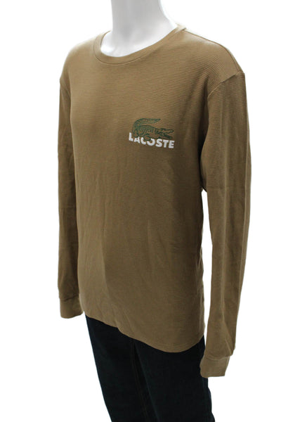 Lacoste Mens Brown Striped Cotton Pajama Top Long Sleeve Crew Neck Size XL