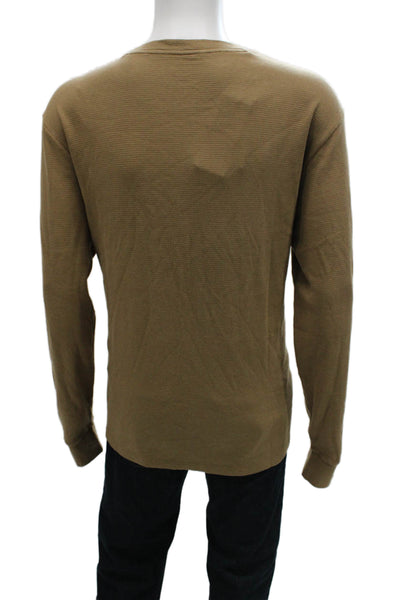 Lacoste Mens Brown Striped Cotton Pajama Top Long Sleeve Crew Neck Size XL