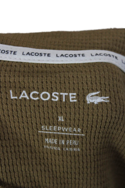 Lacoste Mens Brown Striped Cotton Pajama Top Long Sleeve Crew Neck Size XL