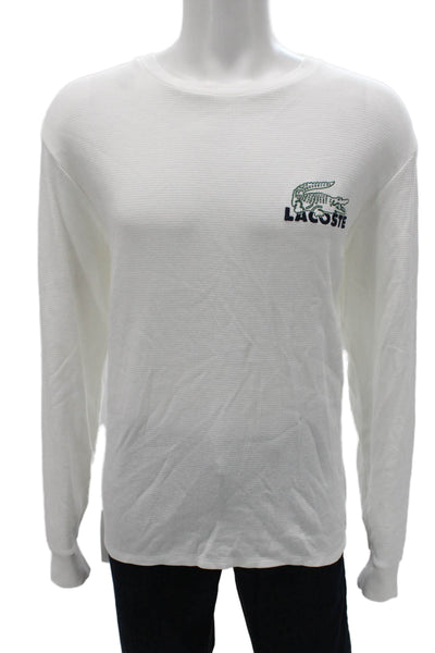 Lacoste Mens White Striped Cotton Pajama Top Crew Neck Long Sleeve Size 2XL