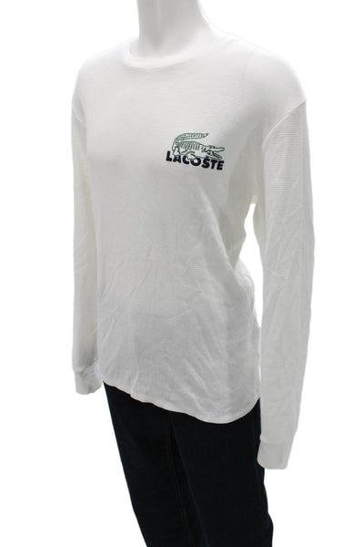 Lacoste Mens White Striped Cotton Pajama Top Crew Neck Long Sleeve Size 2XL