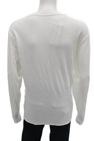 Lacoste Mens White Striped Cotton Pajama Top Crew Neck Long Sleeve Size 2XL