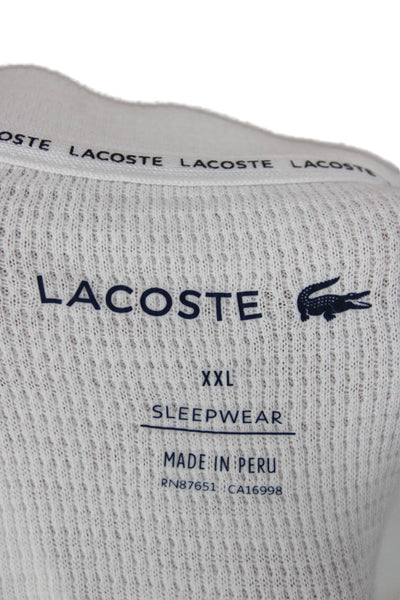 Lacoste Mens White Striped Cotton Pajama Top Crew Neck Long Sleeve Size 2XL