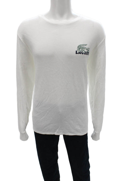 Lacoste Mens Striped Cotton Long Sleeve Crew Neck Pajama Top White Size XL